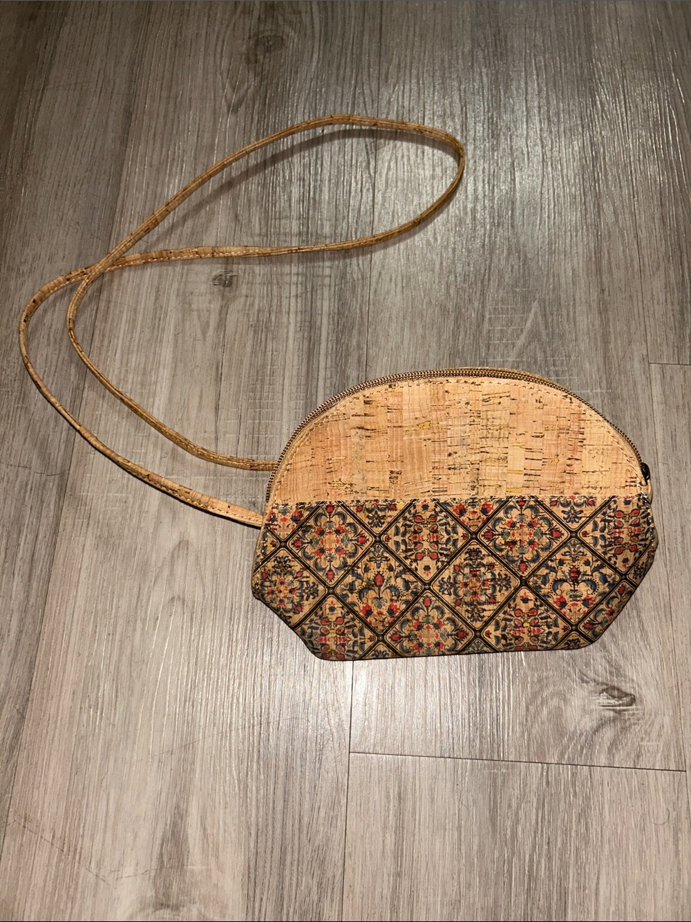 Natural Cork Crossbody Bag with Floral Motif